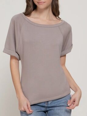 ShopEvelynne Taupe Boatneck Short-Sleeve Top